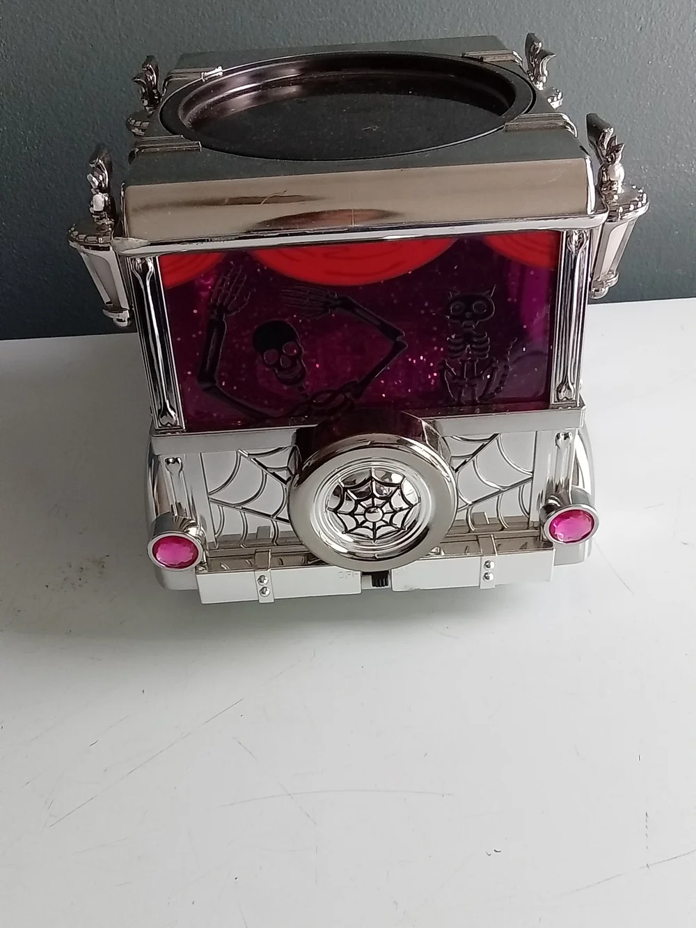 Bath & Body Works Halloween Hearse 3-Wick Candle Holder Silver Chrome Skeleton